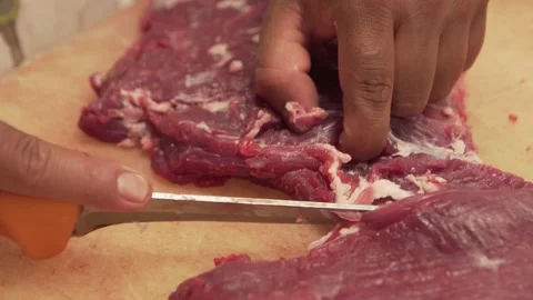 Raw meat close up cleaning and slice, can represent fresh culinary cooking Video stock 164010212