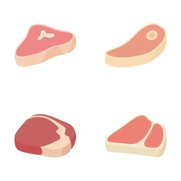 Raw meat cuts and steak icons set Stock Illustration