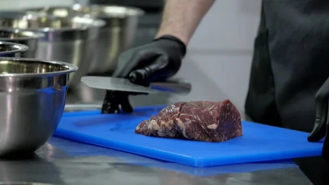 Raw Meat on the Cutting Board Stock Footage 132166926