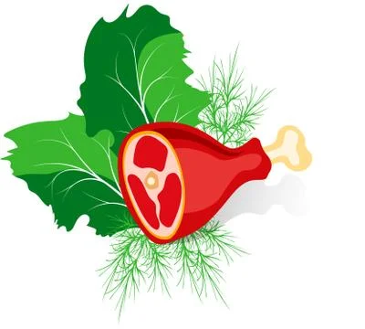 Raw meat with greens on white background Stock Illustration