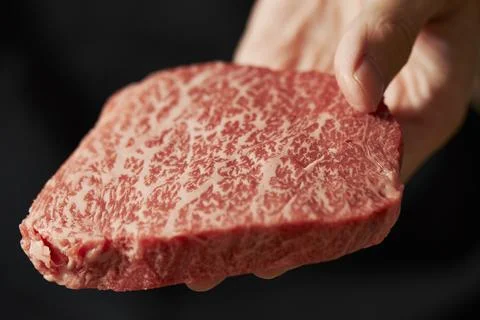 Raw meat in the hands of the chef Stock Photos