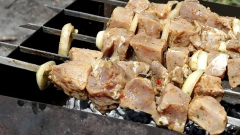 Raw meat lies on the grill Stock Footage 101650754