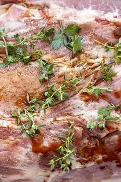 Raw meat in a marinade Stock Photos