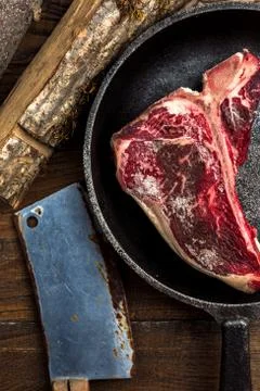 Raw meat piece in pan Stock Photos