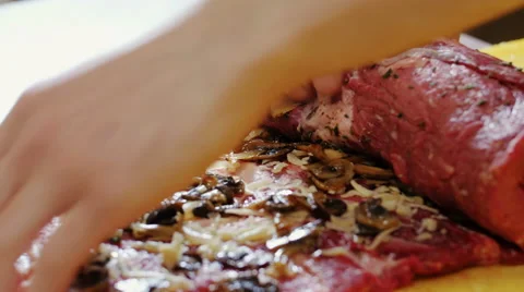 Raw meat , roll.Close-up Stock Footage 60679559
