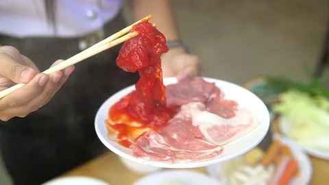Raw meat for shabu hot pot buffet Stock Footage 78777724