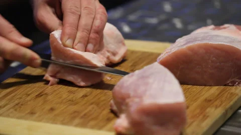 Raw meat slice on board Stock Footage 33764547