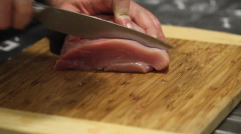 Raw meat slice on board Stock Footage 33764561