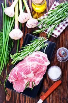 Raw meat with spice Stock Photos