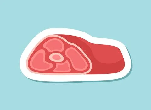 Raw meat sticker icon in flat style. Lamb or beef vector illustration on is.. Stock Illustration