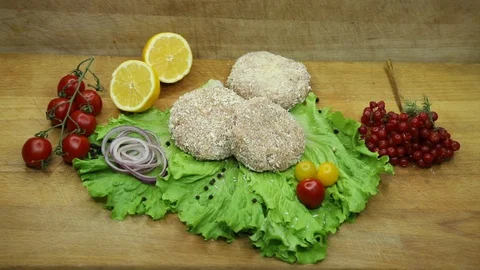 Raw meat svininy different pieces with lovely decor from the chef. Stock Footage 130002962