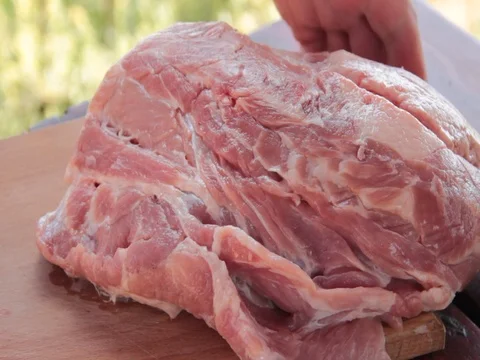 Raw meat on the table Stock Footage 79680229