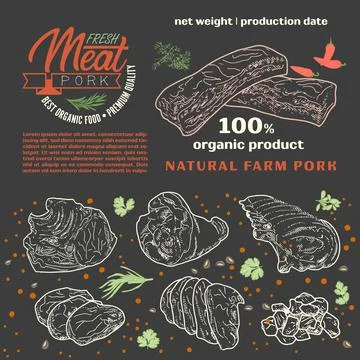 Raw meat in the template frame. Stock Illustration