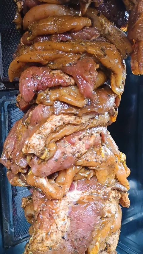 Raw meat tower in a restaurant Stock Footage 291958575