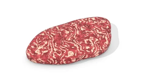 Raw Meat on a White Floor. Stylized Meat 3D Animation. 4K Stock Footage 310495000