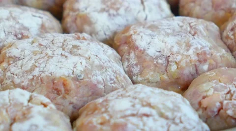 Raw Meatballs on a Frying Pan. Close-up Stock-Footage 46991593
