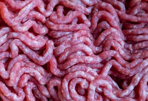 Raw minced beef meat background, close up. Foto stock