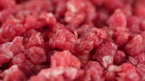 Raw minced meat beef extreme macro, rotation Stock Footage 238996679