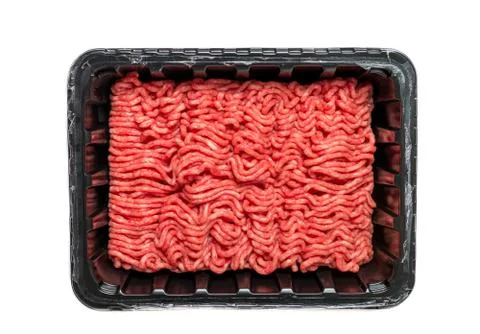 Raw Minced Meat in a Black Plastic Container Stock Photos