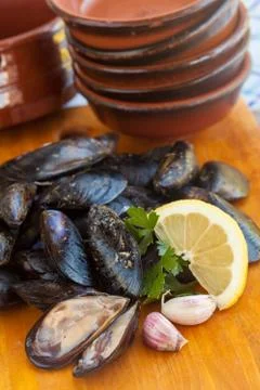 Raw mussels Stock Photos