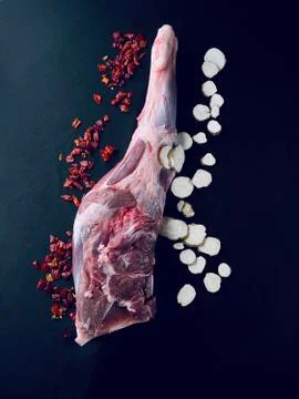 Raw Mutton Leg  on a bone Stock Photos