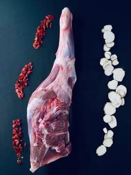 Raw Mutton Leg  on a bone Stock Photos