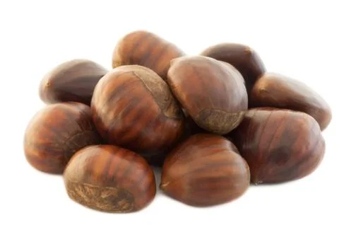 Raw natural macro of cooked chestnuts in studio Stock Photos