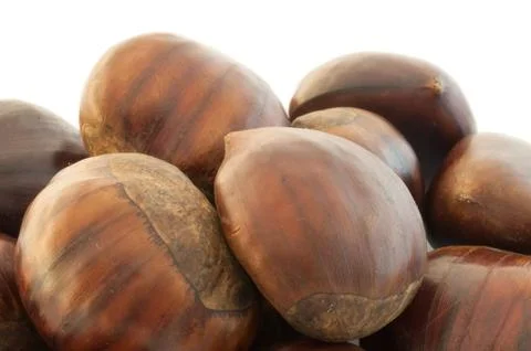 Raw natural macro of cooked chestnuts in studio Stock Photos