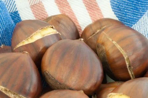 Raw natural macro of cooked chestnuts in studio Stock Photos