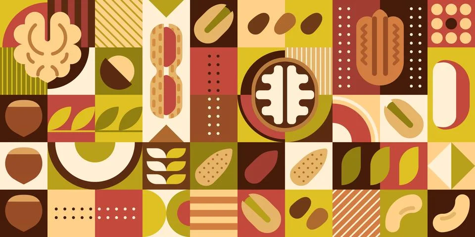 Raw nuts and beans geometric pattern background Stock Illustration