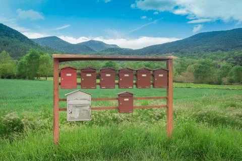 Raw of old post boxes on countryside of Catalonia, Spain Stock Photos