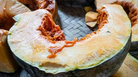 Raw Orange Pumpkin Slices Stock Photos