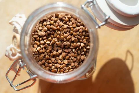 Raw organic buckwheat in the jar Stock Photos