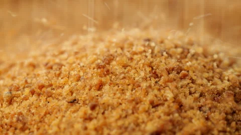 Raw organic coconut sugar falling down. Close up. 스톡 동영상 243441277