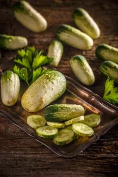 Raw organic cucumbers Stock Photos