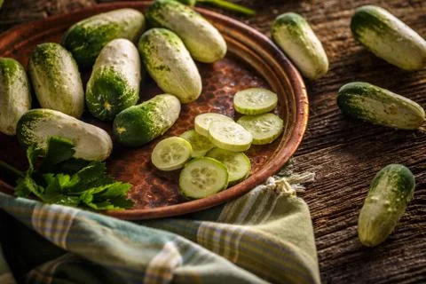 Raw organic cucumbers Stock Photos