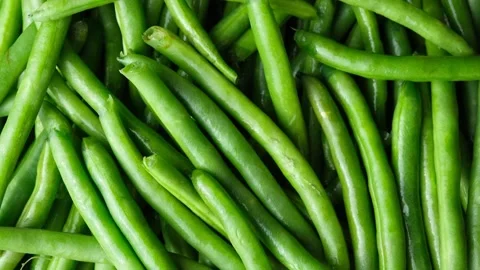 Raw organic green beans pattern top view Stock Footage 334871992