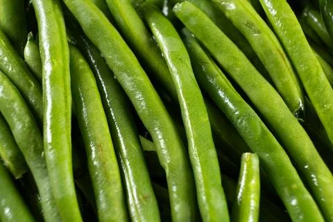 Raw organic green beans pattern top view Stock Photos