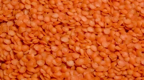 Raw organic red lentils being scooped up Stock Footage 65076802