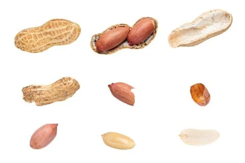 Raw peanuts top view isolated on white background Stock Photos