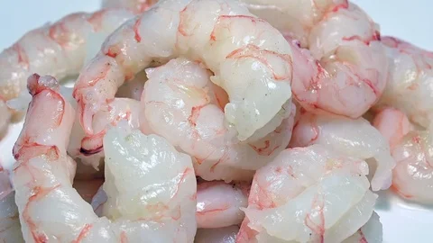 Raw peeled Argentine prawns rotating, sushi chopsticks Stock Footage 104955475