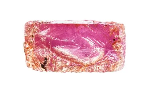 Raw pink ruby crystal isolated on white close up of sample of natural ston... Stock Photos