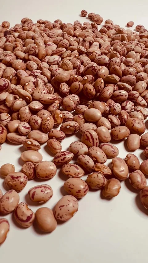 Raw pinto beans on white background, vertical format, angled view Stock Footage 336471791
