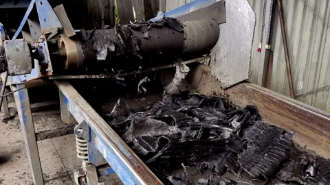 Raw plastic rubber trash in conveyor recycling environment environmental green 動画素材 334661188
