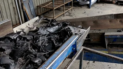 Raw plastic rubber trash in conveyor recycling environment environmental green 動画素材 334661455