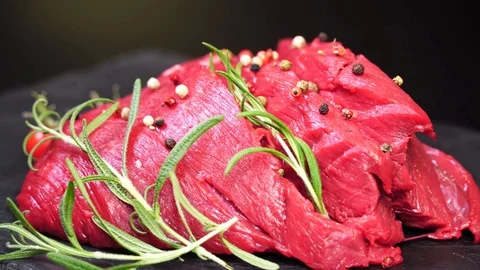 Raw pork beef close up Stock Footage 121685712
