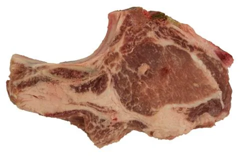 Raw Pork chop with bone on white background - left side Foto stock