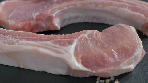 Raw pork chops with bone. Stock-Footage 106471974