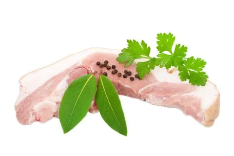 Raw pork with green vegetable Stock Photos