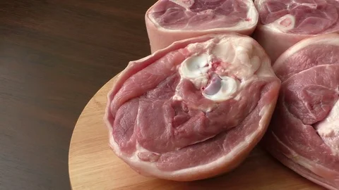 Raw Pork knee steack - ready for cooking Stock Footage 75803336